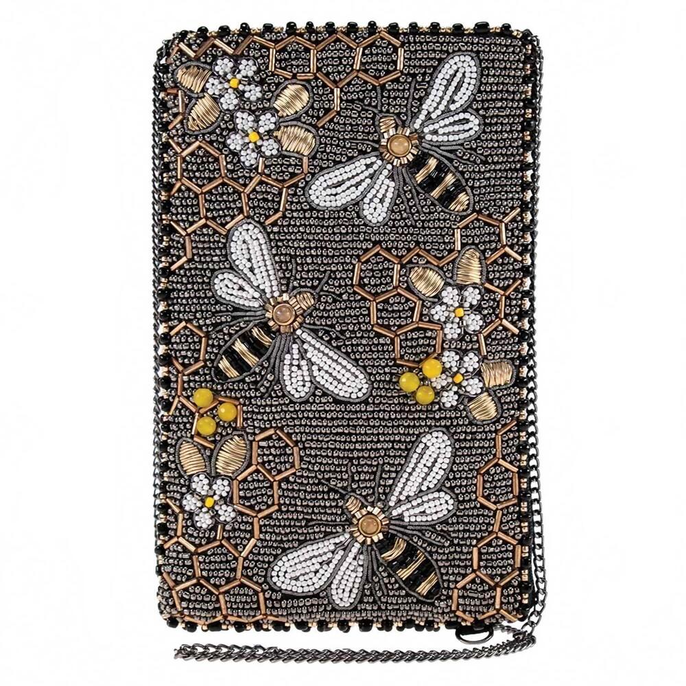 NEW MARY FRANCES women's bee awesome beaded bumble bees crossbody phone bag in p